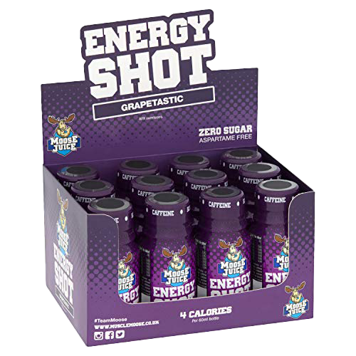 Muscle Moose - Moose Juice Energy Shots | Caffeine Drink BCAA & B Vitamins Zero Sugar Aspartame-free Grapetastic 60ml (12 Shots)