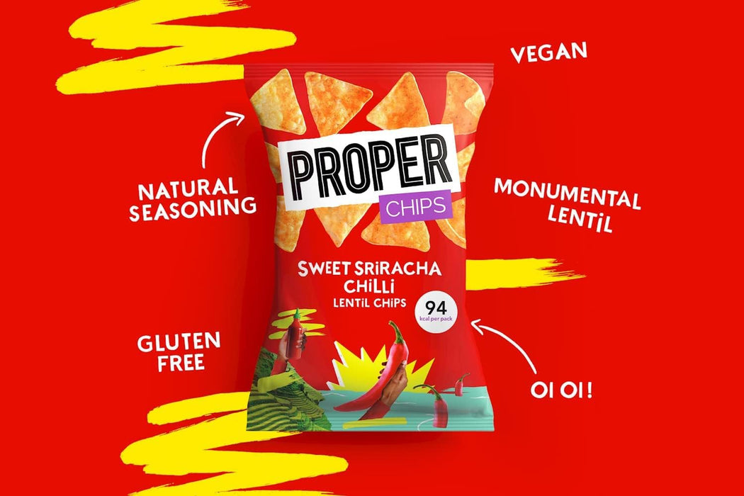 PROPERCHIPS Lentil Chips 24 x 20g | Barbecue, Sea Salt, Sweet Sriracha Chilli, Salt & Vinegar, Sour Cream & Chive