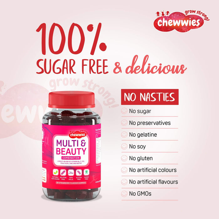 Chewwies Multi & Beauty, Strawberry - 30 gummies | High-Quality Sports Supplements | MySupplementShop.co.uk