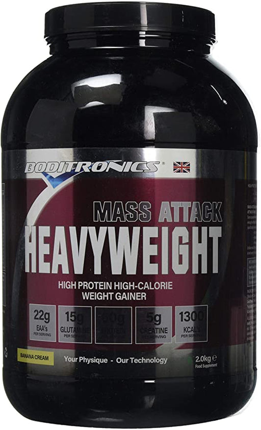 Boditronics Mass Attack Heavyweight 2kg - Banana Cream - Protein Blends at MySupplementShop by Boditronics