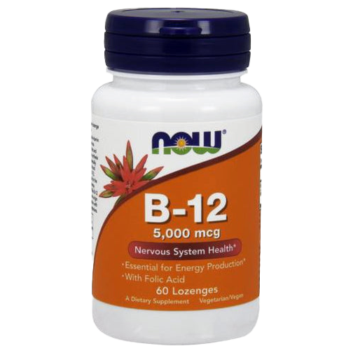 NOW Foods Vitamin B-12 with Folic Acid, 5000mcg - 60 lozenges