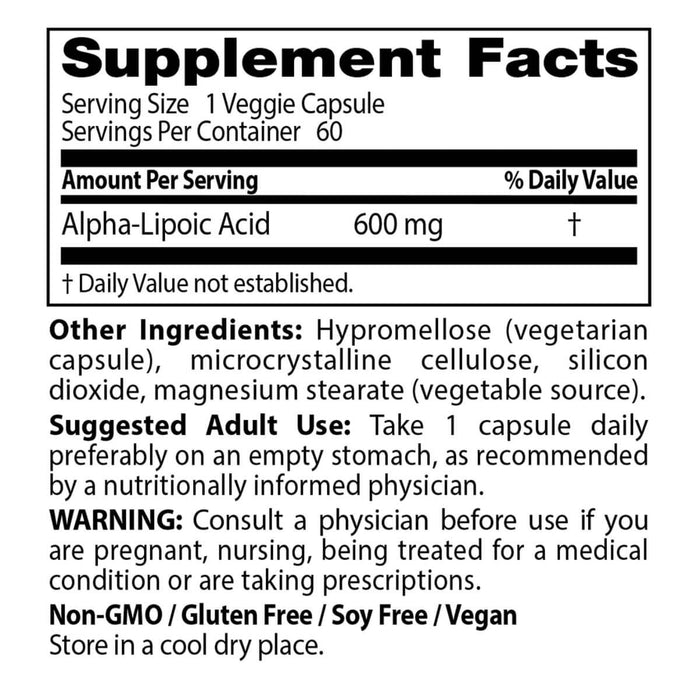 Doctor's Best Alpha-Lipoic Acid 600 mg 60 Veggie Capsules - Health and Wellbeing at MySupplementShop by Doctor's Best