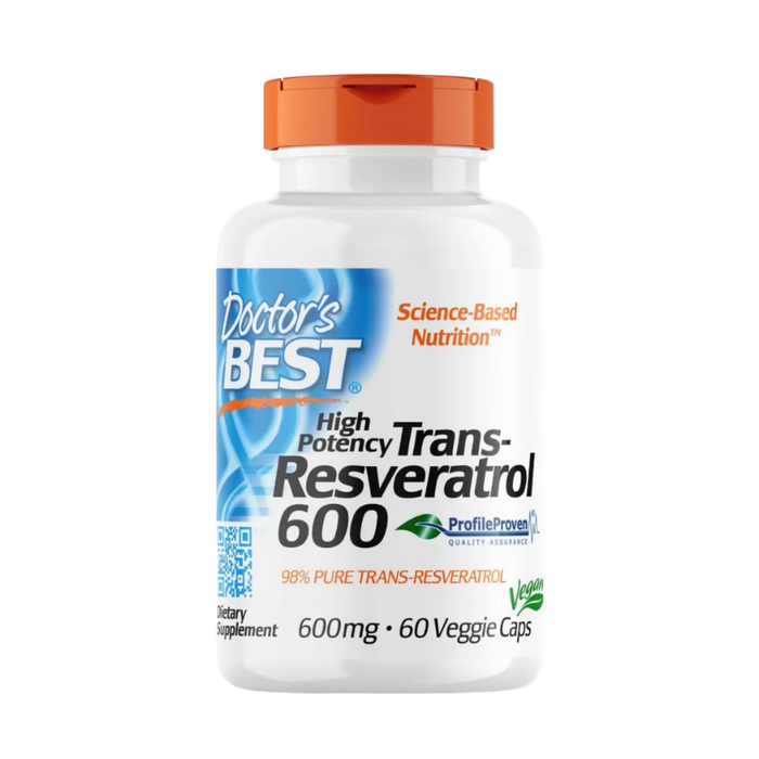 Doctor's Best High Potency Trans-Resveratrol 600, 600 mg 60 Veggie Capsules