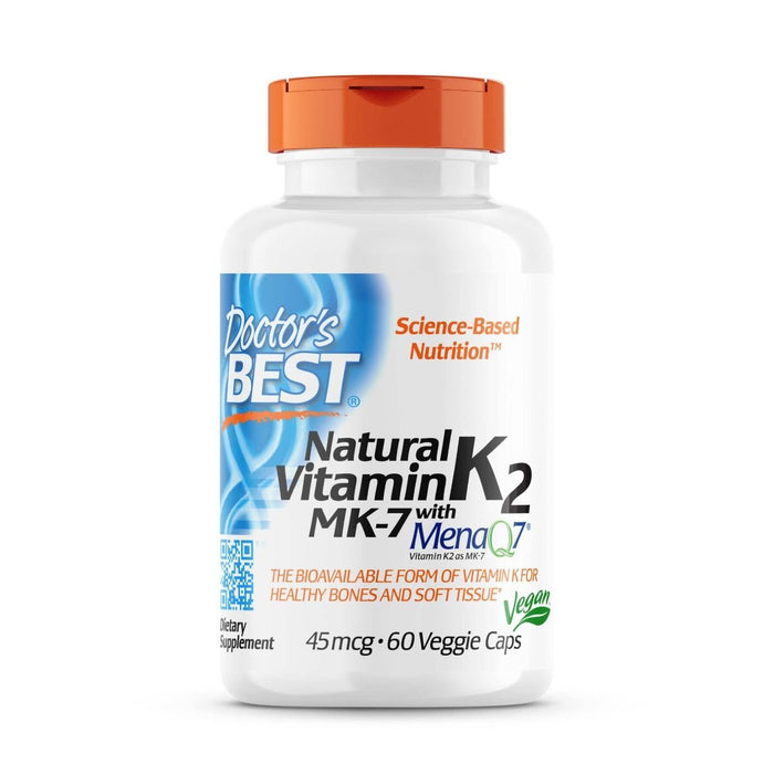 Doctor's Best Natural Vitamin K2 MK-7 with MenaQ7 45 mcg 60 Veggie Capsules - Vitamins & Minerals at MySupplementShop by Doctor's Best