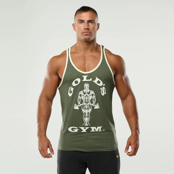 Golds Gym Muscle Joe Contrast Stringer - Army/White