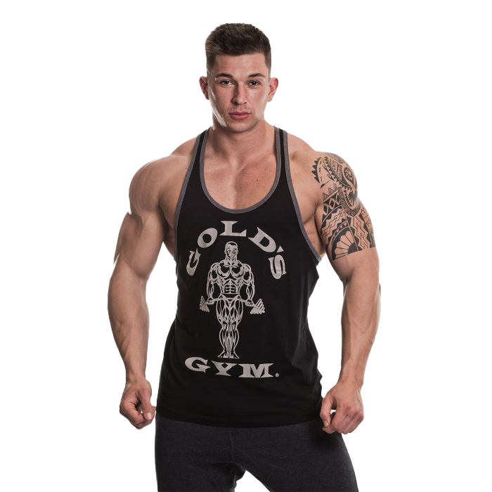 Golds Gym Muscle Joe Contrast Stringer - Black/Grey Marl