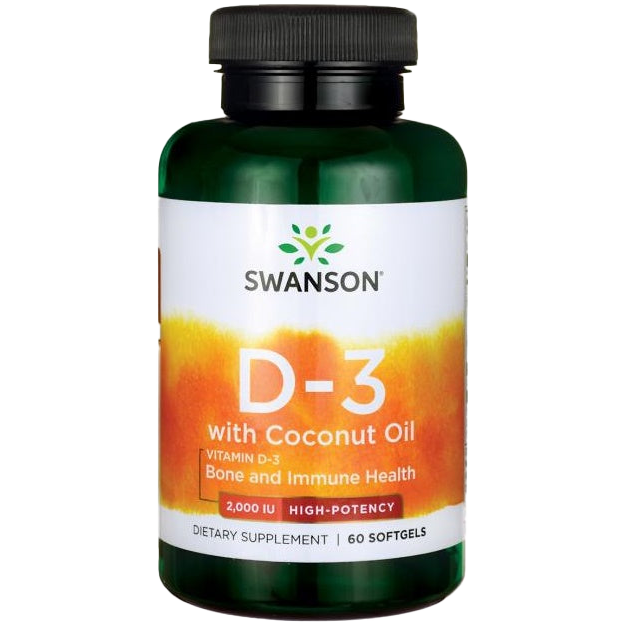 Swanson Vitamin D-3 with Coconut Oil, 2000 IU - 60 softgels