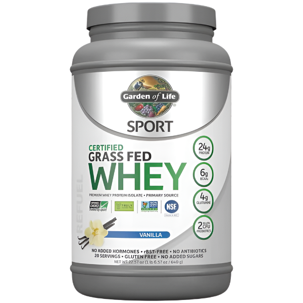 Garden of Life Sport zertifiziertes grasgefüttertes Molkenprotein, Vanille – 640 g