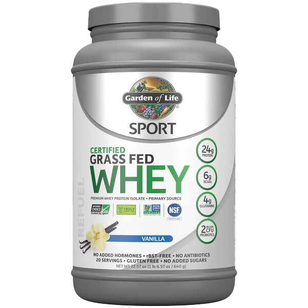 Garden of Life Sport zertifiziertes grasgefüttertes Molkenprotein, Vanille – 640 g