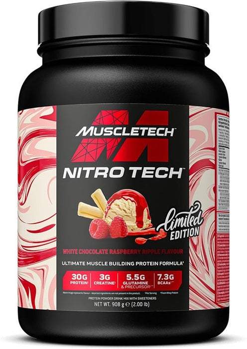 MuscleTech Nitro-Tech, White Chocolate Raspberry Ripple - 908g - Protein Supplement Powder at MySupplementShop by Muscletech