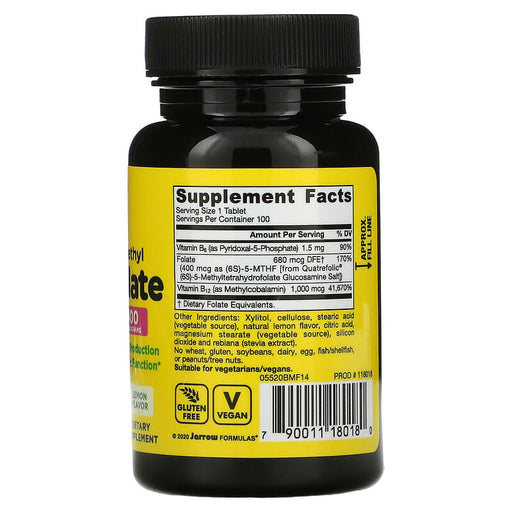 Jarrow Formulas Vitamin Methyl B-12 & Methyl Folate 100 Lemon Chewable Tablets - Vitamins & Minerals at MySupplementShop by Jarrow Formulas