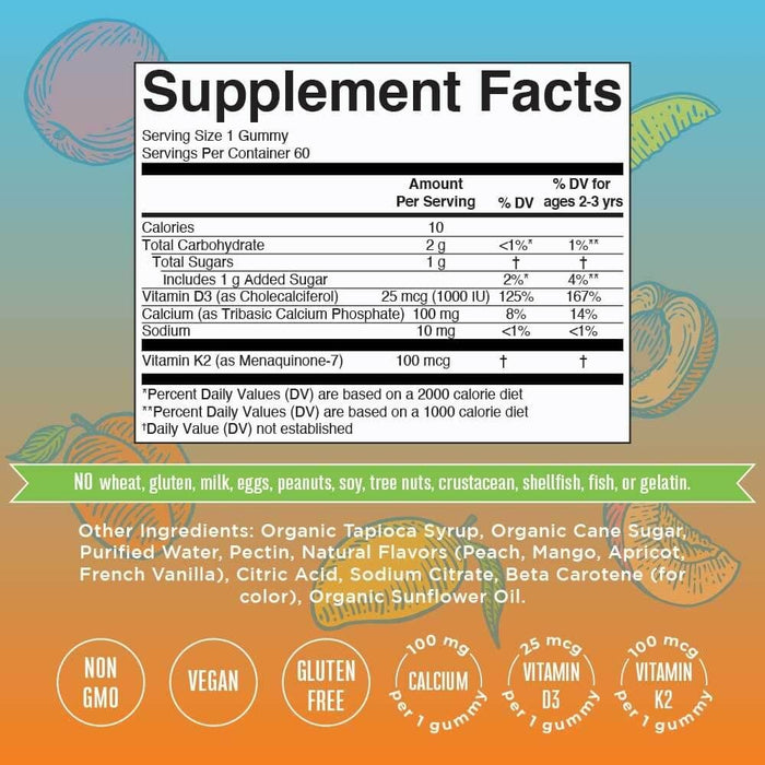 MaryRuth's Vitamin D3+K2 Calcium 60 Gummies (Peach Mango &amp; Apricot) | Premium Supplements at MYSUPPLEMENTSHOP