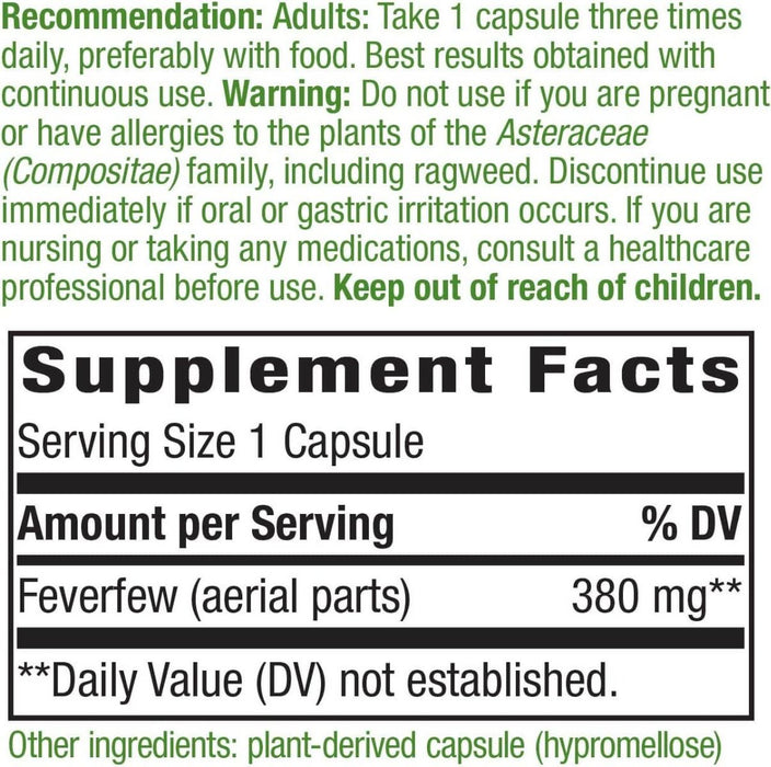 Nature's Way Feverfew Herb 380mg 180 Vegan Capsules | Premium Supplements at MYSUPPLEMENTSHOP