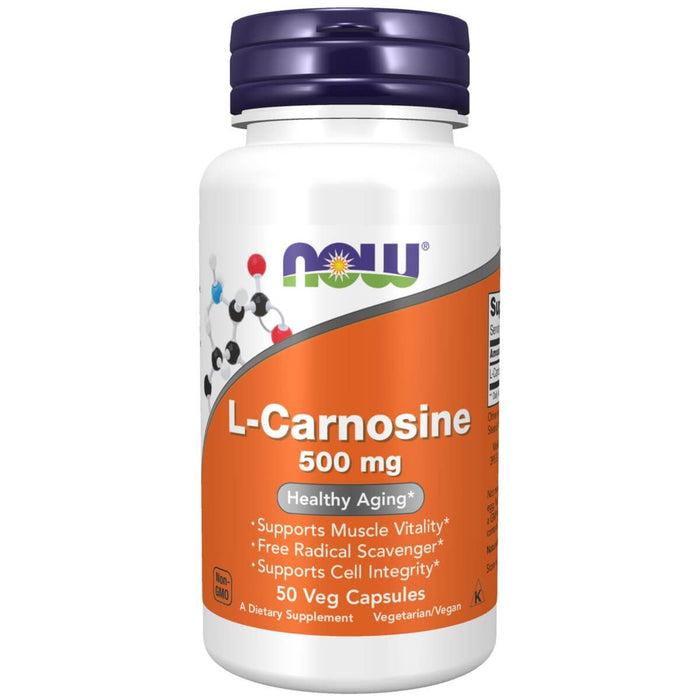 NOW Foods L-Carnosine 500 mg 50 Veg Capsules - Health and Wellbeing at MySupplementShop by NOW Foods