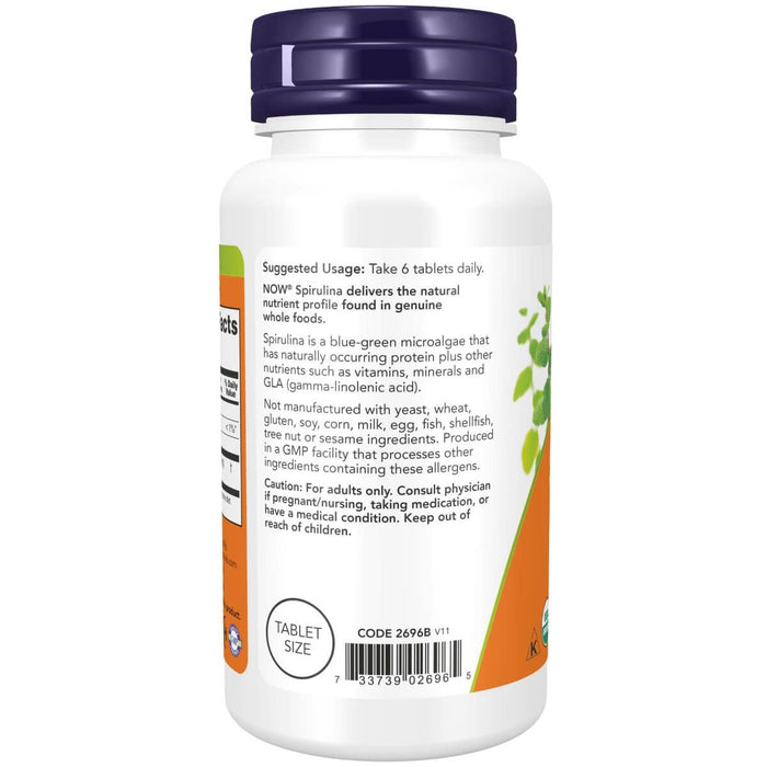 NOW Foods Spirulina 500 mg 100 Organic Tablets | Premium Supplements at MYSUPPLEMENTSHOP