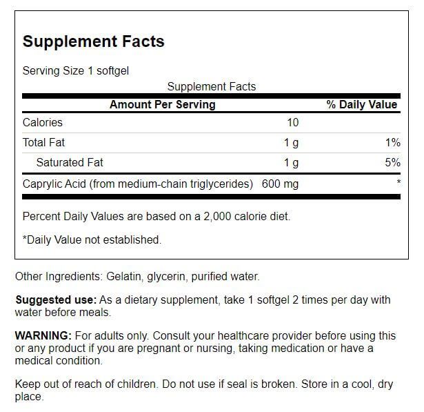 Swanson Caprylic Acid 600mg 60 Softgels at MySupplementShop.co.uk