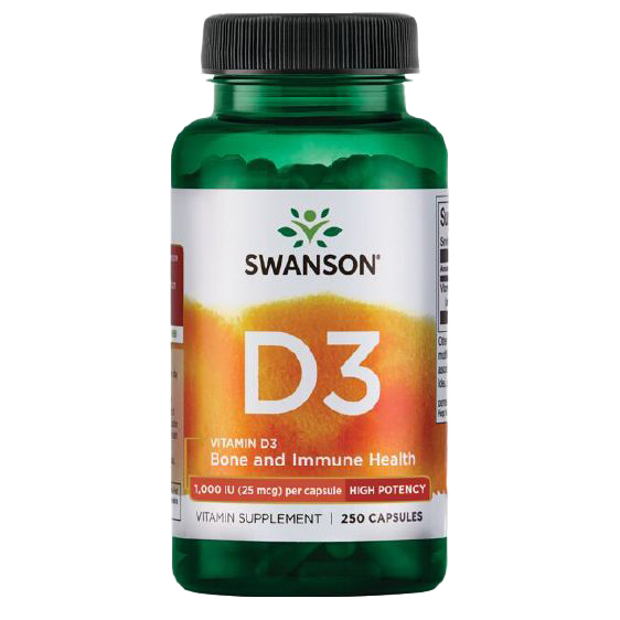 Swanson Vitamin D3 High Potency 1,000 IU (25 mcg) 250 Capsules