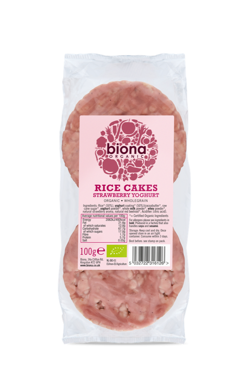 Biona Organic Strawberry Yoghurt Coated Rice Cakes 100g | High-Quality Health Foods | MySupplementShop.co.uk