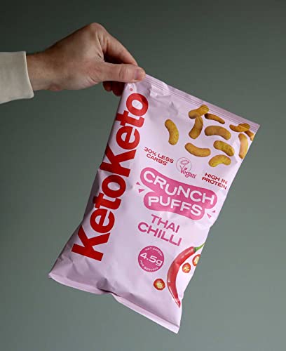 Keto Keto Low Carb Crunch Puffs 10 x 80g Keto Snacks For Weight Loss | Keto Diet Keto Crisps | Low Carb | Low Calorie Vegan Food Gluten Free High Protein (Thai Chilli) | High-Quality Crisps | MySupplementShop.co.uk
