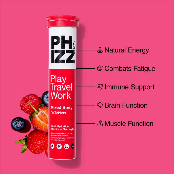 Phizz 2-in-1 Multivitamin & Rehydration Electrolyte Effervescent 12x20 Tabs Mixed Berry | High-Quality Health Supplements | MySupplementShop.co.uk