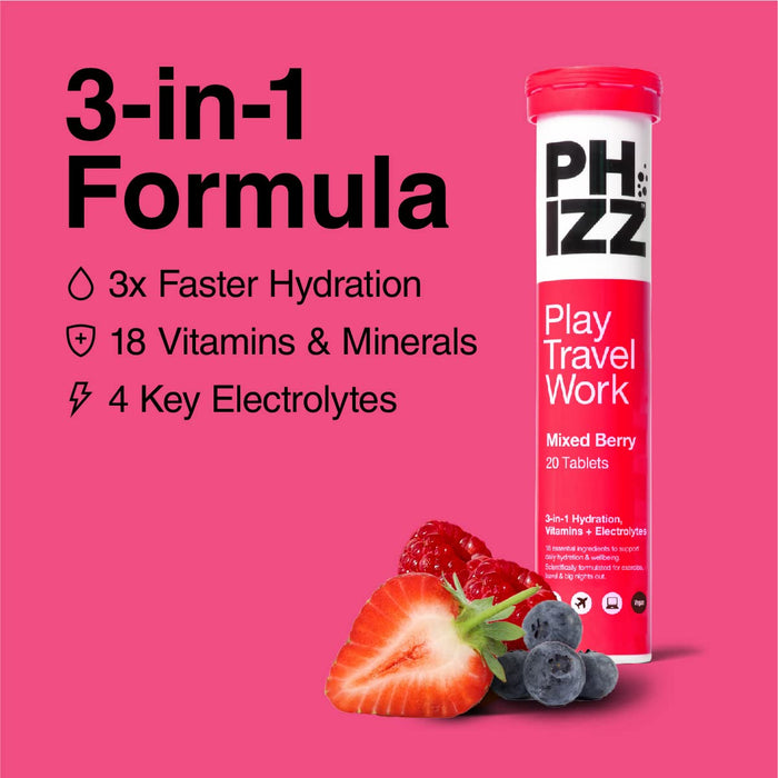 Phizz 2-in-1 Multivitamin & Rehydration Electrolyte Effervescent 12x20 Tabs Mixed Berry - Combination Multivitamins & Minerals at MySupplementShop by Phizz