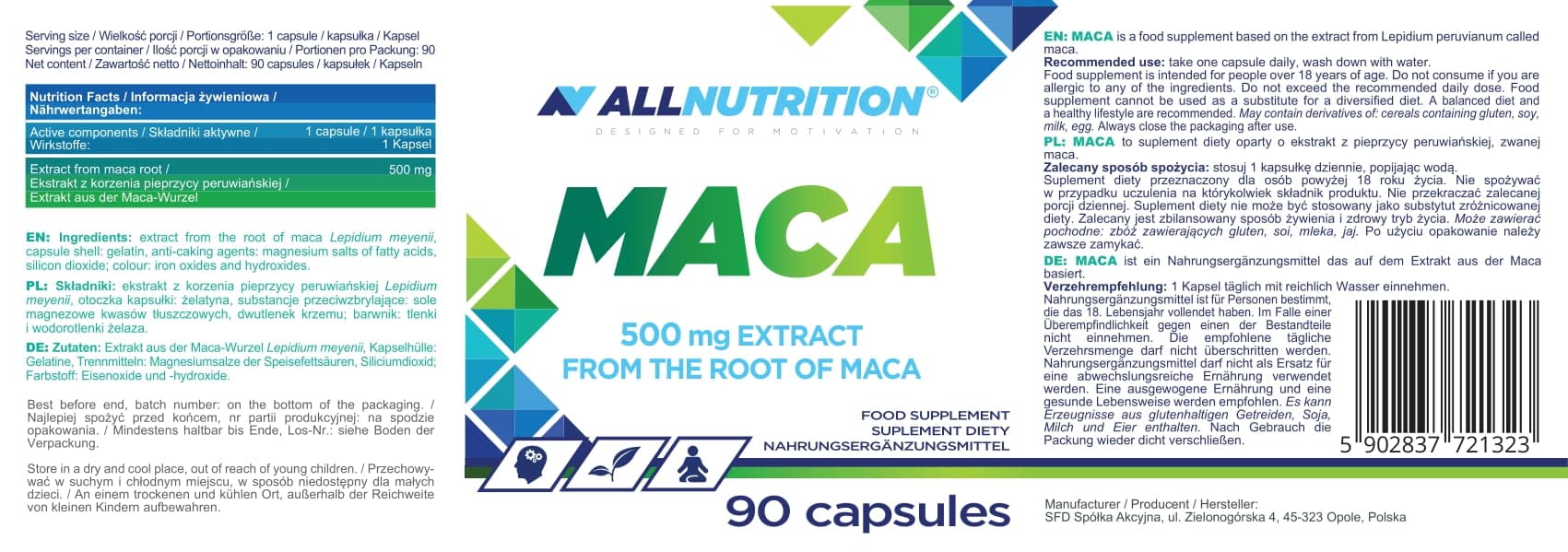 Allnutrition Maca, 500mg - 90 caps | High-Quality Vitamins, Minerals & Supplements | MySupplementShop.co.uk