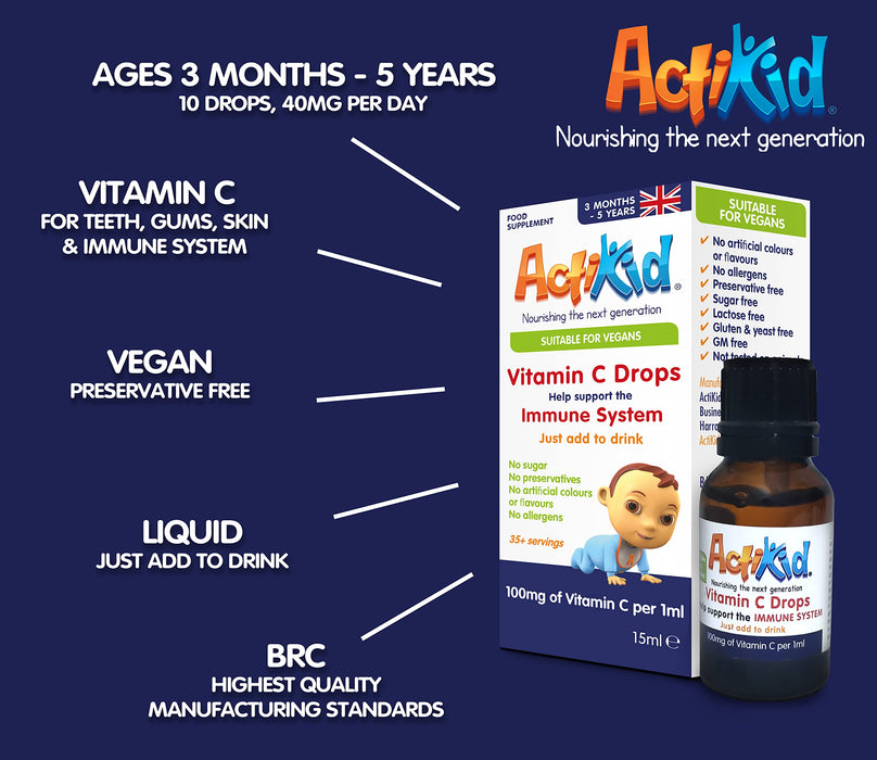 ActiKid Vitamin C Drops, Unflavoured - 15 ml. | High-Quality Vitamin C | MySupplementShop.co.uk