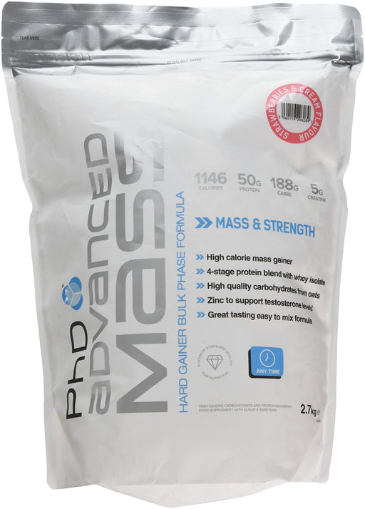 PhD Advanced Mass, Strawberries & Cream - 2700 grams | High-Quality Weight Gainers & Carbs | MySupplementShop.co.uk