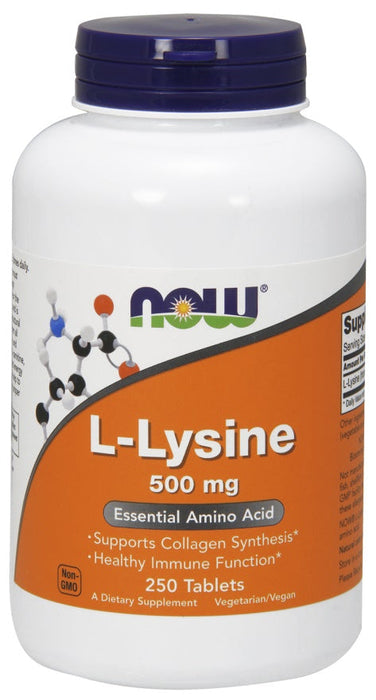 NOW Foods L-Lysine, 500mg - 250 tablets - Amino Acids and BCAAs at MySupplementShop by NOW Foods