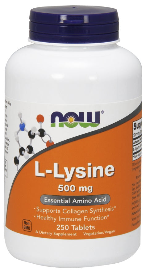 NOW Foods L-Lysine, 500mg - 250 tablets | High-Quality Amino Acids and BCAAs | MySupplementShop.co.uk