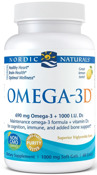 Nordic Naturals Omega-3D, 690mg Lemon - 60 softgels - Health and Wellbeing at MySupplementShop by Nordic Naturals