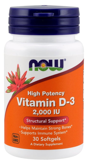 NOW Foods Vitamin D-3, 2000 IU - 30 softgels - Vitamins & Minerals at MySupplementShop by NOW Foods