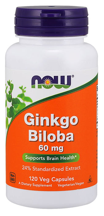 NOW Foods Ginkgo Biloba, 60mg - 120 vcaps - Health and Wellbeing at MySupplementShop by NOW Foods