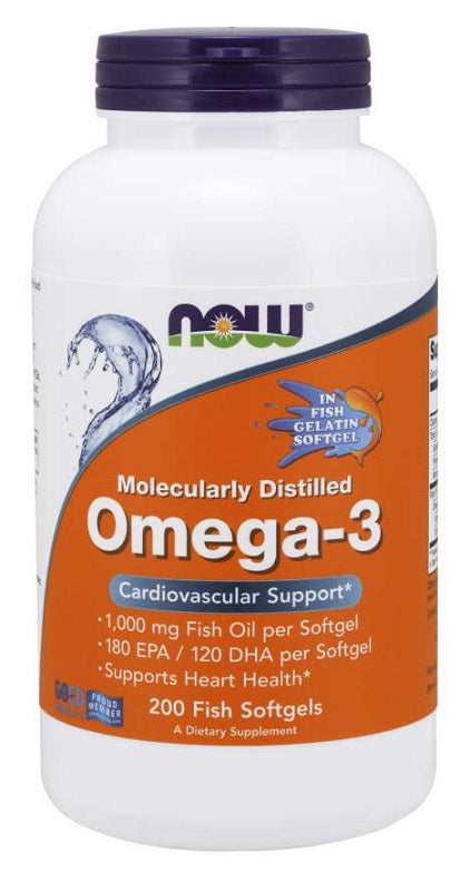 NOW Foods Omega-3 Molecularly Distilled - 200 fish softgels | High-Quality Health and Wellbeing | MySupplementShop.co.uk