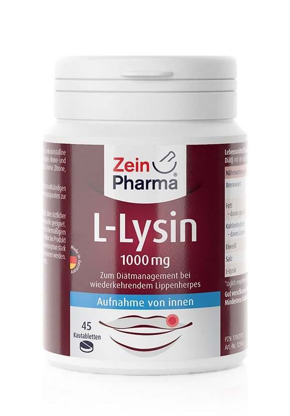 Zein Pharma L-Lysine, 1000mg - 45 chewable tablets | High-Quality Amino Acids and BCAAs | MySupplementShop.co.uk